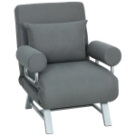 HOMCOM Fauteuil Convertible 1 Place, Fauteuil-Lit Pliable Rembourré en Lin avec Dossier Réglable, Oreiller, Gris Foncé