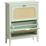 HOMCOM Narrow Shoe Cabinet, Boho Slim Shoe Storage Cabinet with 2 Flip Drawers, Holds 14 Pairs, Light Green