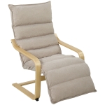 HOMCOM Curved Wooden Accent Chair, Armchair with Adjustable Footrest, Light Brown