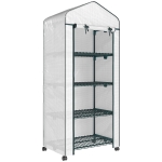 Outsunny 4 Tier Mini Portable Greenhouse Compact Plant Grow Shed Metal Frame PE Cover with Lockable Rolling Wheels, White