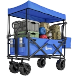 Outsunny 180L Festival Trolley on Wheels, Push & Pull Beach Cart with Removable Canopy, Wide All-Terrain Wheels, Folding Camping Trolley Cart, Adjustable Handle for Garden Fishing Shopping, Blue