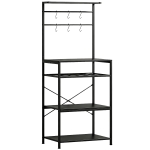 HOMCOM Freestanding Shelving Unit, Industrial Storage Shelf with 6 Hooks and Wine Rack for Living Room, Home Office, Black