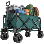 Outsunny 205L Festival Trolley on Wheels, Folding Camping Trolley Cart with Telescopic Handle, Beach Cart with Wide Big Wheels for Outdoor Garden Fishing, Green