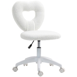 HOMCOM Sedia da Ufficio Imbottita con Schienale a Cuore e Rotelle, in Velluto Teddy e Plastica, 45x56x78-88 cm, Bianco