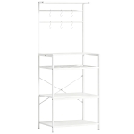 HOMCOM Freestanding Shelving Unit, Industrial Storage Shelf with 6 Hooks and Wine Rack for Living Room, Home Office, White
