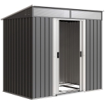 Outsunny 6.5 x 4FT Galvanised Metal Shed with Foundation Kit, Lockable Tool Garden Shed with Double Sliding Doors, Vents, Grey