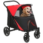 PawHut Carrinho para Cães Dobrável com Janelas de Malha Cinto de Segurança e Bolsos de Armazenamento 112x65x100 cm Vermelho