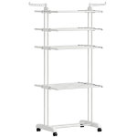 HOMCOM Séchoir à linge pliable 4 niveaux avec roulettes, étendoir linge intérieur avec ailes latérales, cadre en acier, blanc