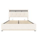 Practical Padded Bed with Hydraulic Storage, Stylish Platform Bed for Modern Bedrooms and Organized Living, 143L x 211W x 116.5H cm, Beige