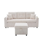 Multifunctional Corduroy Sofa Bed with Hidden Storage and Pull‑Out Bed, LED-Lighted Guest Couch with Wide Armrests, 196L x 82W x 85H cm, Beige