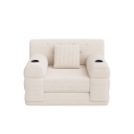Convertible 1-Seater Sleeper Sofa with Tufted Corduroy Upholstery, Ideal Sofa Bed for Living Rooms, Beige