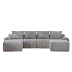 4-Seater Modular Cord Sofa with 2 Ottomans and Integrated Cup‑Holders, Corduroy Sectional Sofa for Living Rooms, 333L x 174W x 80H cm, Light Gray