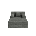 Corduroy Sleeper Chair with Ottoman and Metal Frame, Convertible 1-Seater Sofa Bed with High Backrest, 107L x 162W x 81H cm, Dark Gray