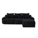 Corduroy Sectional Sofa with Built-in Cup Holders and Side Storage Pockets, 3-Seater Modular Sofa with Ottomans, 268L x 174W x 80H cm, Black