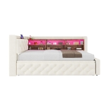 Velvet Pull-Out Sofa Bed Frame with Wooden Headboard Shelf, Convertible Daybed with Lift-Up Armrest Storage, 211L x 91W x 84H cm, Beige