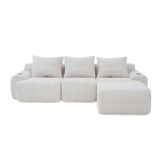 Corduroy Sectional Sofa with Built-in Cup Holders and Side Storage Pockets, 3-Seater Modular Sofa with Ottomans, 268L x 174W x 80H cm, Beige