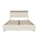 Functional Bed with Additional Under-Bed Storage, Modern Bed Frame with Wavy LED Side Lighting and USB Ports, 143L x 211W x 115.5H cm, Beige