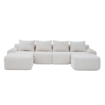 4-Seater Modular Cord Sofa with 2 Ottomans and Integrated Cup‑Holders, Corduroy Sectional Sofa for Living Rooms, 333L x 174W x 80H cm, Beige