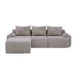 3-Seater Modular Sofa with Ottomans and Side Storage Pockets, Corduroy Sectional Sofa with Integrated Cup Holders, 268L x 174W x 80H cm, Light Gray