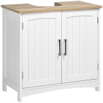 kleankin Meuble salle de bain sous lavabo à double portes avec étagères réglables, blanc et bois naturel