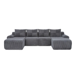 4-Seater Modular Cord Sofa with 2 Ottomans and Integrated Cup‑Holders, Corduroy Sectional Sofa for Living Rooms, 333L x 174W x 80H cm, Dark Gray
