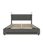 Modern Platform Bed with Hydraulic Lift System, Functional Bed Frame with Built-In Reading Lamps and USB Ports, 209L x 157W x 106H cm, Dark Gray
