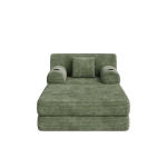 Corduroy Sleeper Chair with Ottoman and Metal Frame, Convertible 1-Seater Sofa Bed with High Backrest, 107L x 162W x 81H cm, Green