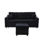 Multifunctional Corduroy Sofa Bed with Hidden Storage, LED-Lighted Guest Couch for Family Film Nights, 196L x 82W x 85H cm, Black