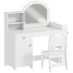 AIYAPLAY Coiffeuse pour enfants avec tabouret et miroir LED, table de maquillage pour 3 à 8 ans, 88,6 x 38,8 x 96,9 cm, blanc