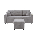 Multifunctional Corduroy Sofa Bed with Hidden Storage, LED-Lighted Guest Couch for Family Film Nights, 196L x 82W x 85H cm, Light Gray