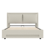 Practical Upholstered Bed with Hydraulic Storage, Ideal Bed Frame for Modern-Style Bedroom, 182.5L x 210W x 114H cm, Beige