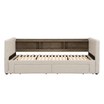 Practical Upholstered Daybed with Pull-Out Trundle, Ideal Bed Frame for Studios, Living Rooms, or Guest Spaces, 200L x 140W x 100H cm, Beige