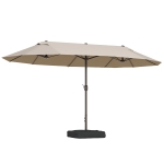 Outsunny Parasol de jardin double rectangulaire 4,6L x 2,7l x 2,4H m avec ouverture fermeture manivelle, toile 180 g/m², kaki