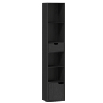 HOMCOM 6-Fach Bücherregal mit Schublade und verstellbarem Fach, freistehender Aufbewahrungsschrank, 30 x 24 x 158 cm, Schwarz