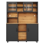 Tall Multi‑Purpose Storage Cabinet with App‑Controlled LED Lighting, Retro-Style Kitchen Hutch for Kitchen or Living Spaces, 140L x 40W x 185H cm, Black
