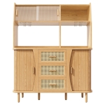 Adjustable-Feet Dining Room Cupboard with Wine Glass Holders, High-quality Sideboard with for Kitchen or Hallways, 140L x 40.5W x 174.5H cm, Wood