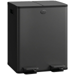 HOMCOM Papelera de Cocina de Acero Inoxidable con 2 Compartimentos 2x20L Pedal Tapas de Cierre Suave y Cubo Extraíble Negro