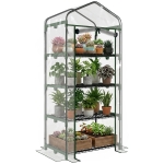 Outsunny Serre de Jardin PVC avec Étagères 4 Niveaux, Serre de Balcon, Bâche Renforcée 140g/m², Châssis en Acier, Porte Zippée Enroulable, pour Légumes et Plantes, Extérieur, 70x50x160cm, Transparente