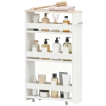 kleankin Armario Auxiliar de Baño Carrito con 3 Estantes y Ruedas para Espacios Estrechos 50x13x67,5 cm Blanco