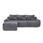 Corduroy L-Shaped Sectional Sofa with Integrated Cup Holders, 3-Seater Modular Cord Sofa for Living Rooms, 268L x 174W x 80H cm, Dark Gray