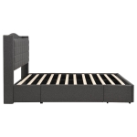Spacious Upholstered Bed with 4 Under‑Bed Drawers, Cozy Bed Frame with Soft Headboard and Linen Surface, 208L x 140W x 111H cm, Grey