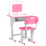 HOMCOM Kids Desk and Chair Set Adjustable Height Study Table Set with Drawer, Book Stand, Pen Slot - Pink