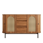 Spacious Sideboard with 3 Drawers and Adjustable Shelves, Stylish Cabinet for Living Room or Entryway, 140L x 38W x 77.5H cm, Walnut