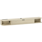 HOMCOM Meuble TV suspendu, meuble télé pour téléviseur jusqu'à 60 pouces, tiroir rabattable 2 étagères 140x24x16cm bois naturel
