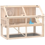 PawHut Hamsterkäfig aus Holz 3 Etagen Nagerkäfig Kleintierkäfig mit Wippe Laufrad Hütte 95 x 53 x 76 cm Naturholz
