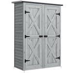 Outsunny Caseta de Jardín de Madera 115x53x156 cm Armario para Herramientas con Puertas Dobles y Estantes Techo Inclinado Gris