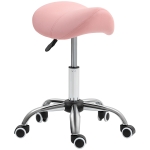 HOMCOM Taburete con Ruedas Taburete Giratoria con Altura Ajustable Taburete Cosmética Dentista Peluqueria 52x53x49-61 cm Rosa