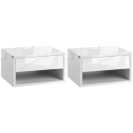 HOMCOM Set of Two Floating Bedside Tables - High Gloss White