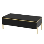 Spacious Coffee Table with 2 Hidden Drawers, Versatile Room Table for Italian-Style Rooms or Cream-Toned Spaces, 100L x 50W x 36H cm, Black