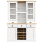 Kitchen Pantry Cabinet with Wine Rack and Adjustable Shelves, Glass-Door Buffet Sideboard with 5 Deep Drawers, 120L x 40W x 185H cm, White